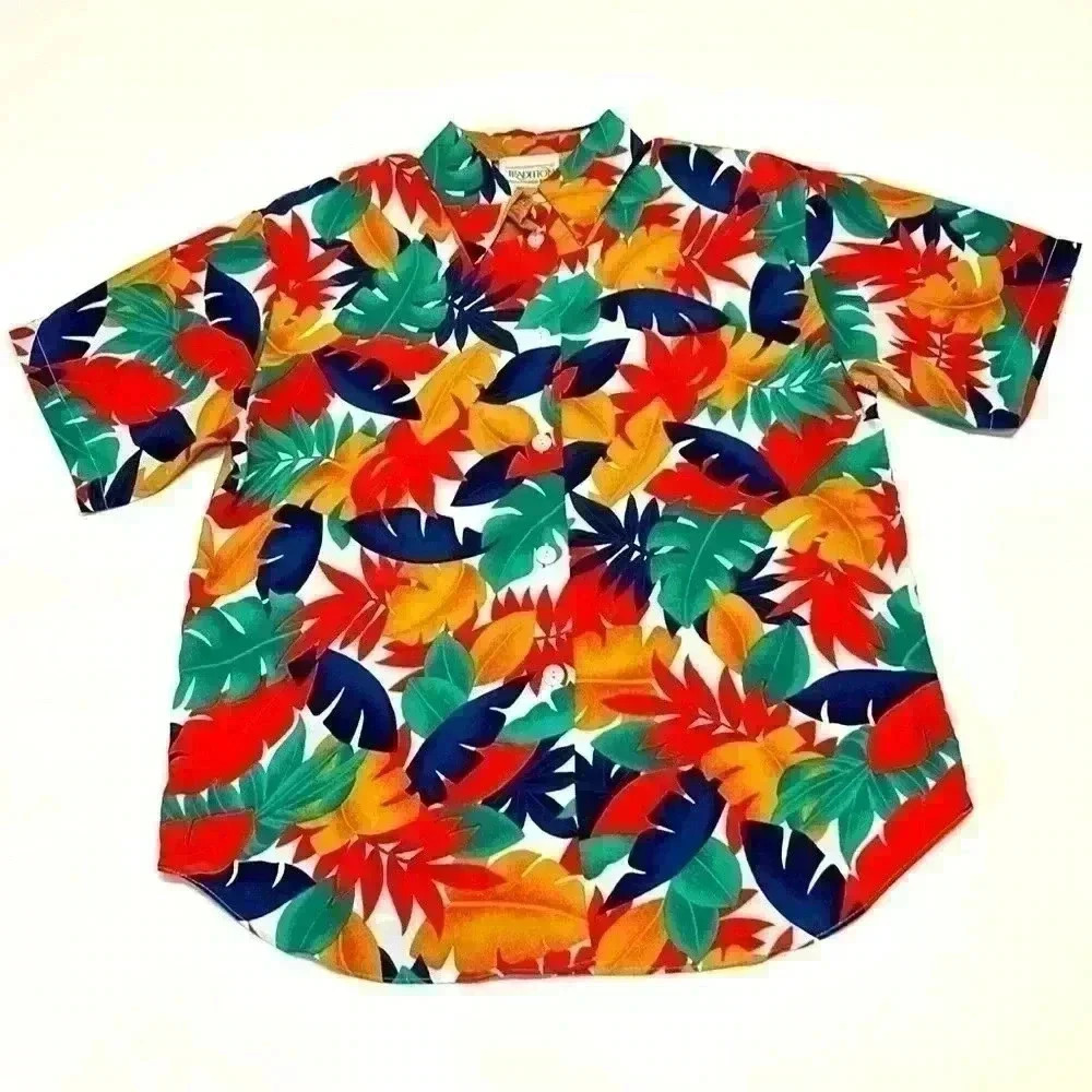 Vintage Hawaiian Shirt Blouse Short Sleeve Button Floral Vacation Women's Travel